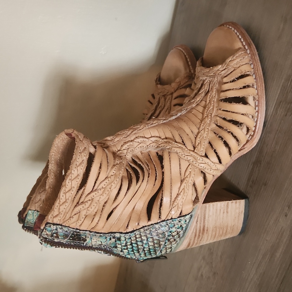 Freebird leather and snakeskin wedge sandals